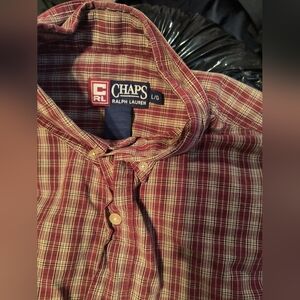 Chaps Men's Burgundy and White Plaid Shirt